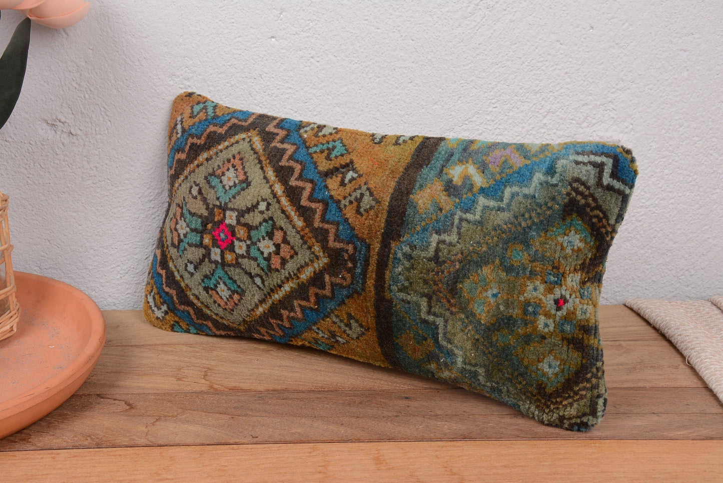 Turkish Kilim Lumbar Pillow Handwoven for Sofa