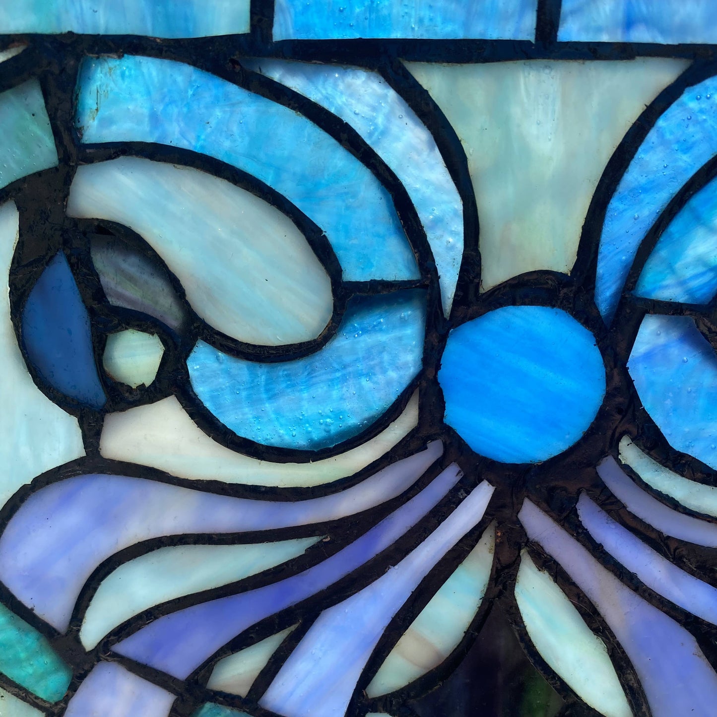 12"H Ilsa Blue, Purple & Green Stained Glass Window Panel