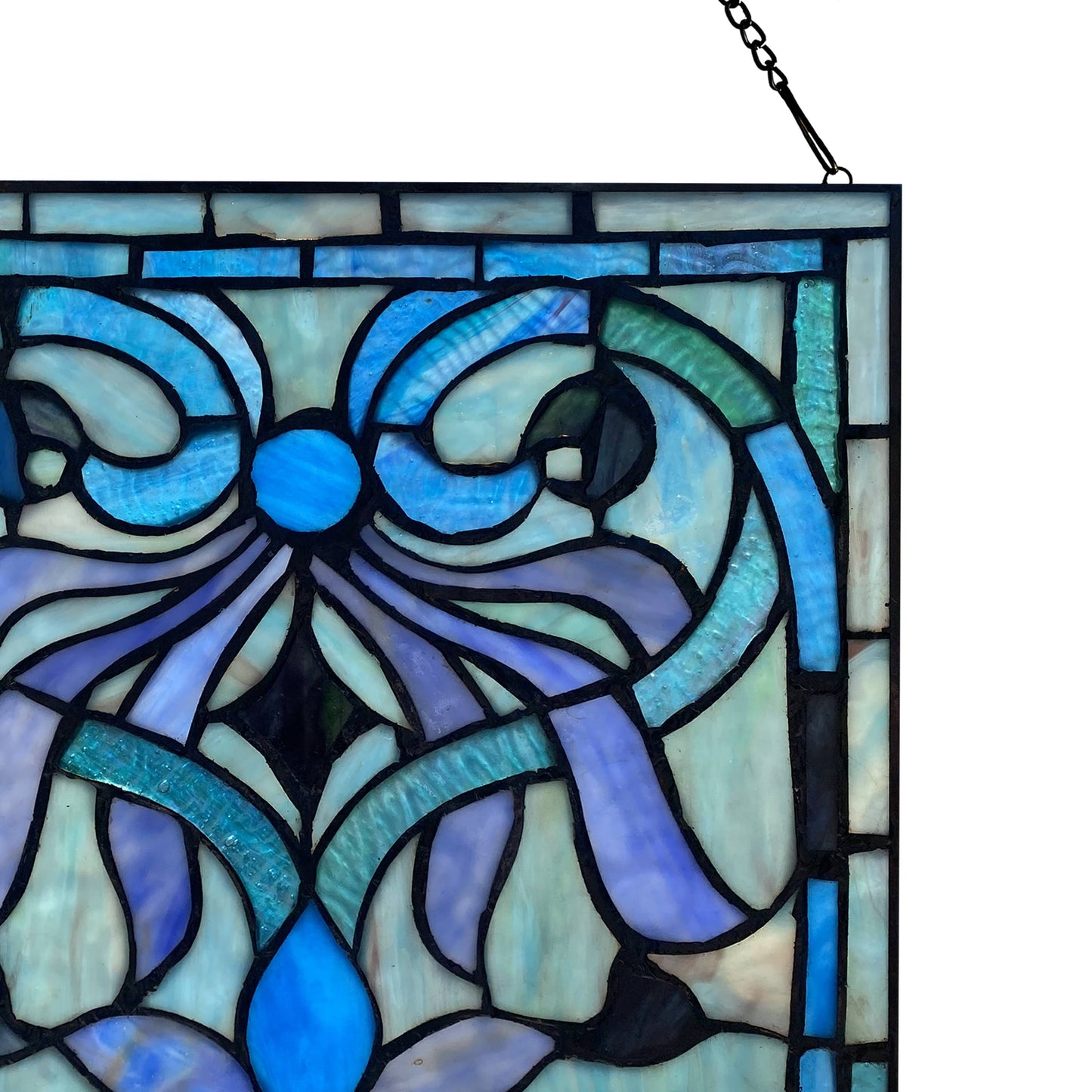 12"H Ilsa Blue, Purple & Green Stained Glass Window Panel