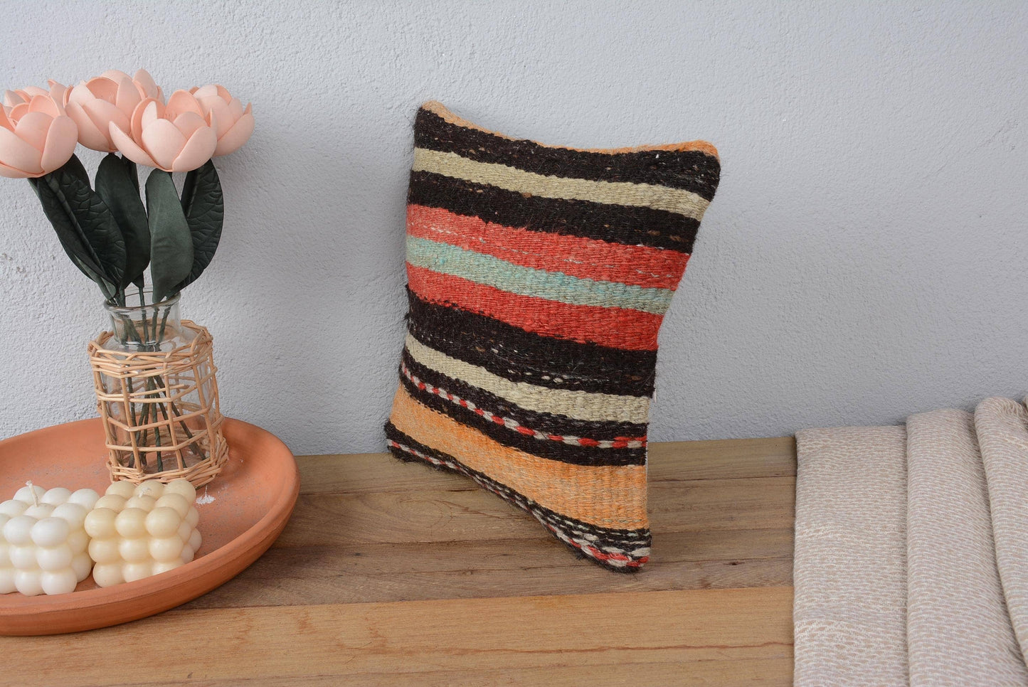Ethnic Striped Kilim Throw Pillow 12x12 Vintage