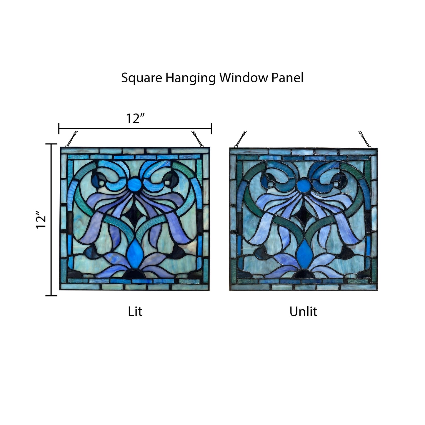 12"H Ilsa Blue, Purple & Green Stained Glass Window Panel