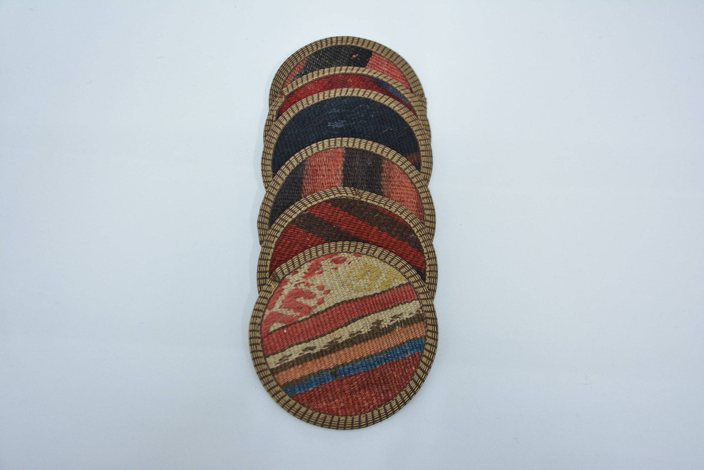 Rug Coaster Tea Pad Set of Six Vintage Washable Striped