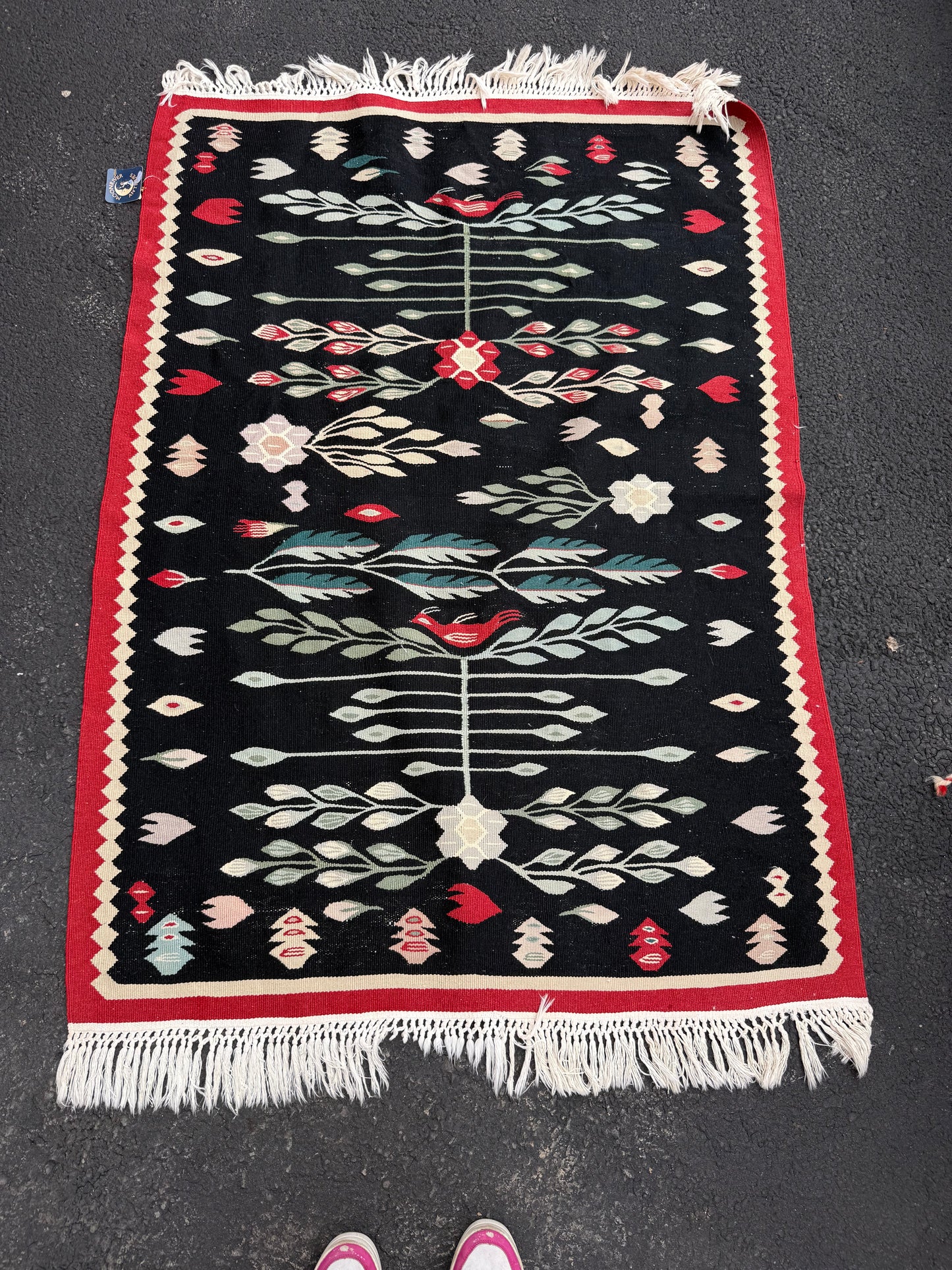 Vintage Black & Floral Kilim