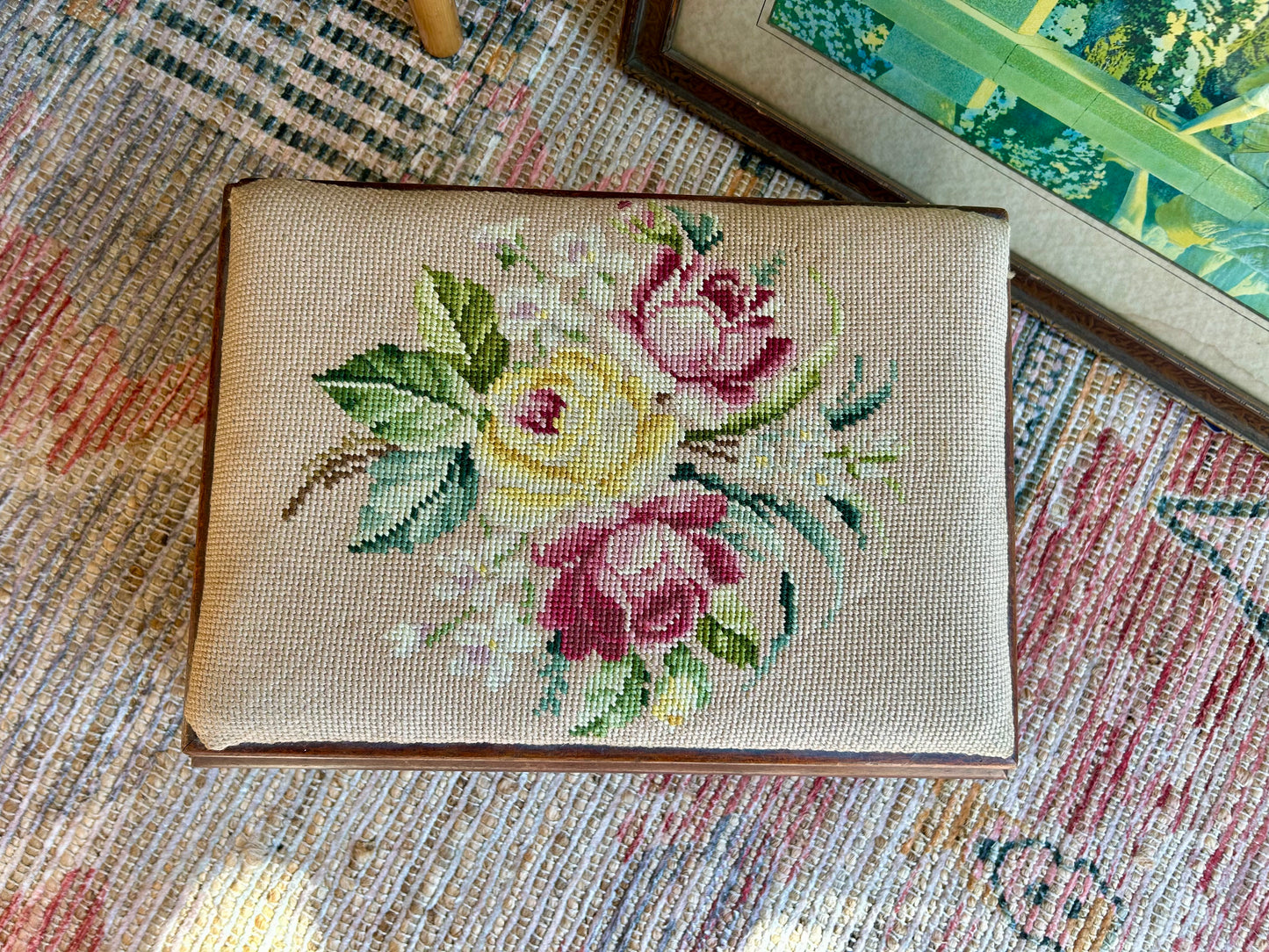 Floral Needlepoint Footstool