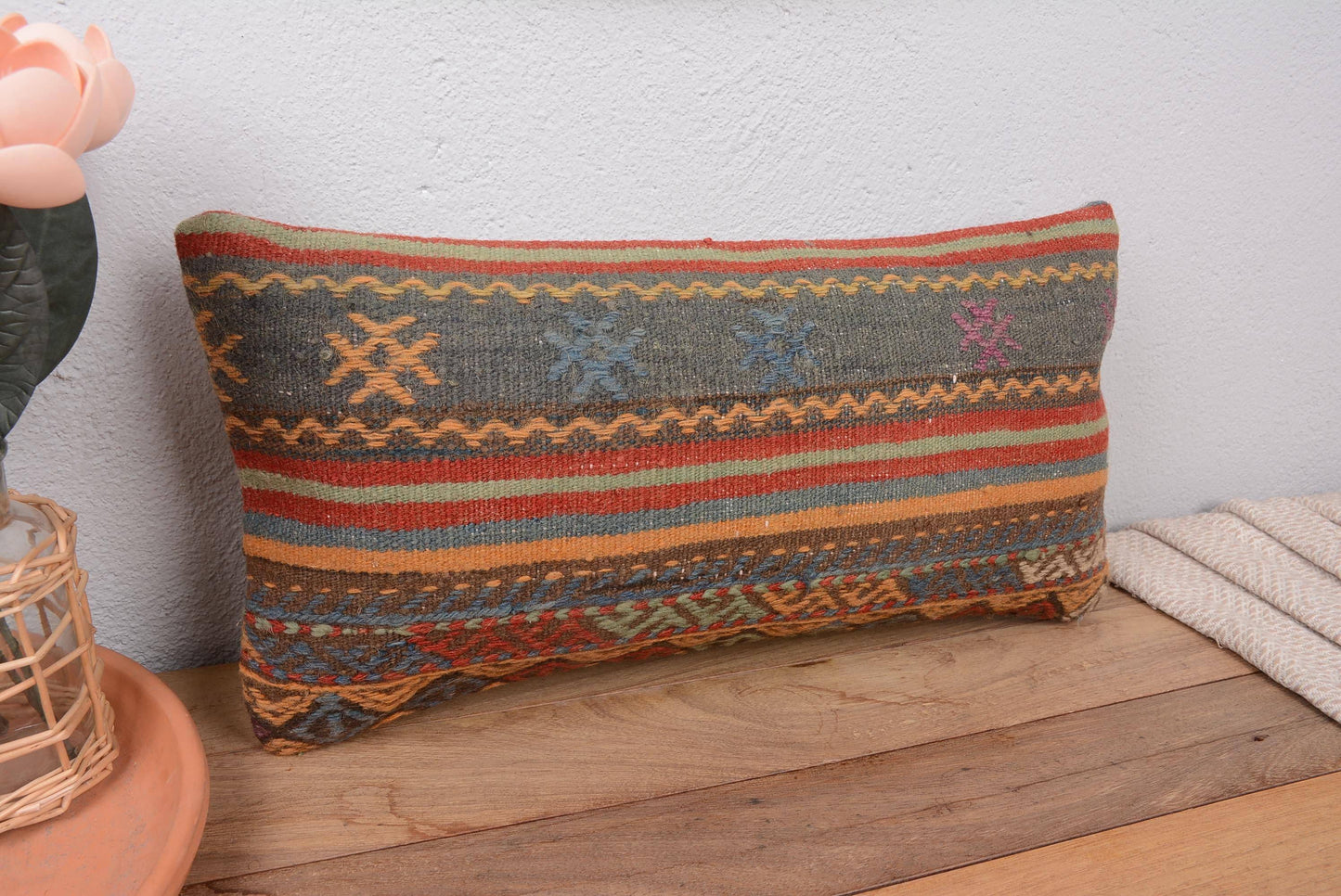 Kilim Boho Lumbar Pillow Cover 10x20 Home Decor