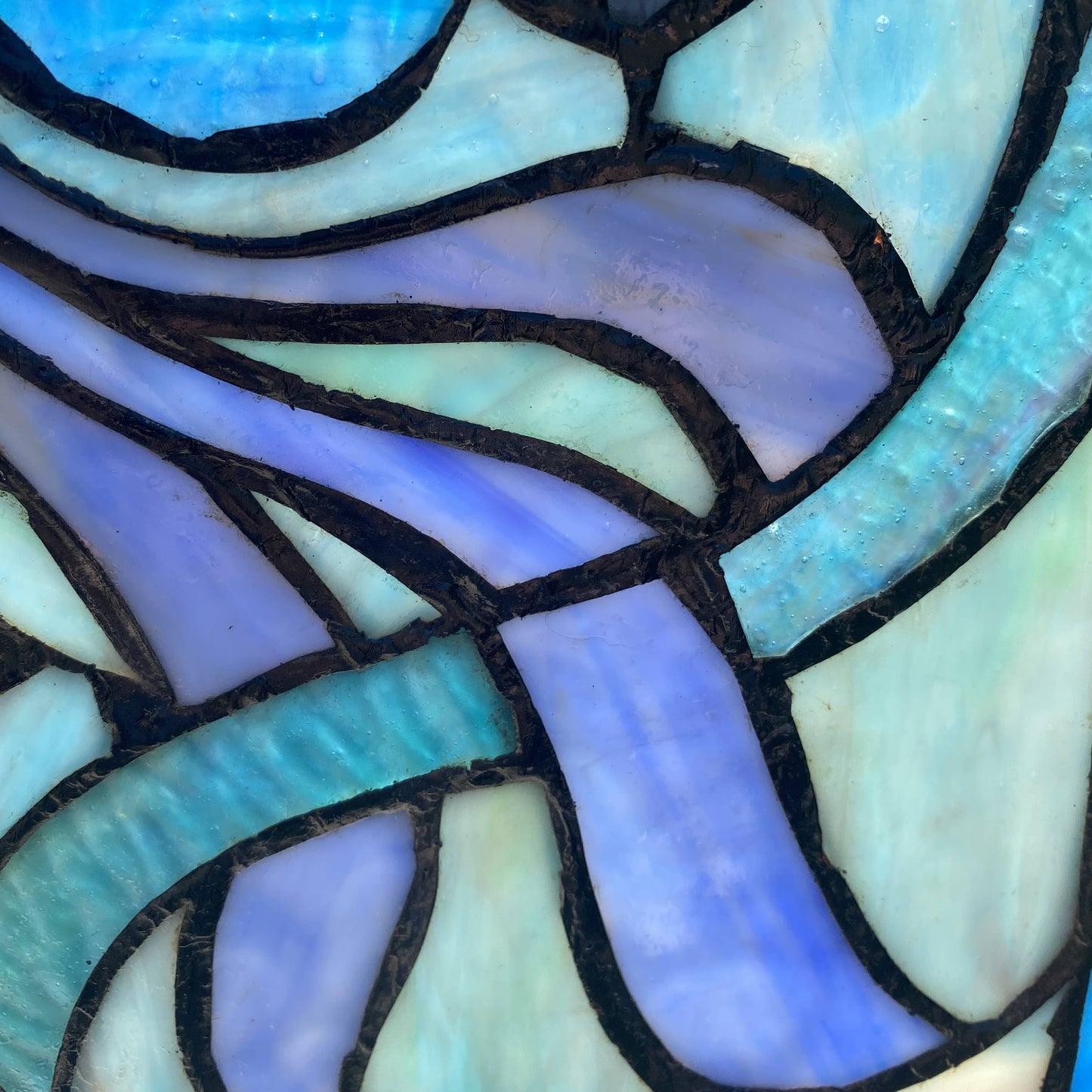 12"H Ilsa Blue, Purple & Green Stained Glass Window Panel