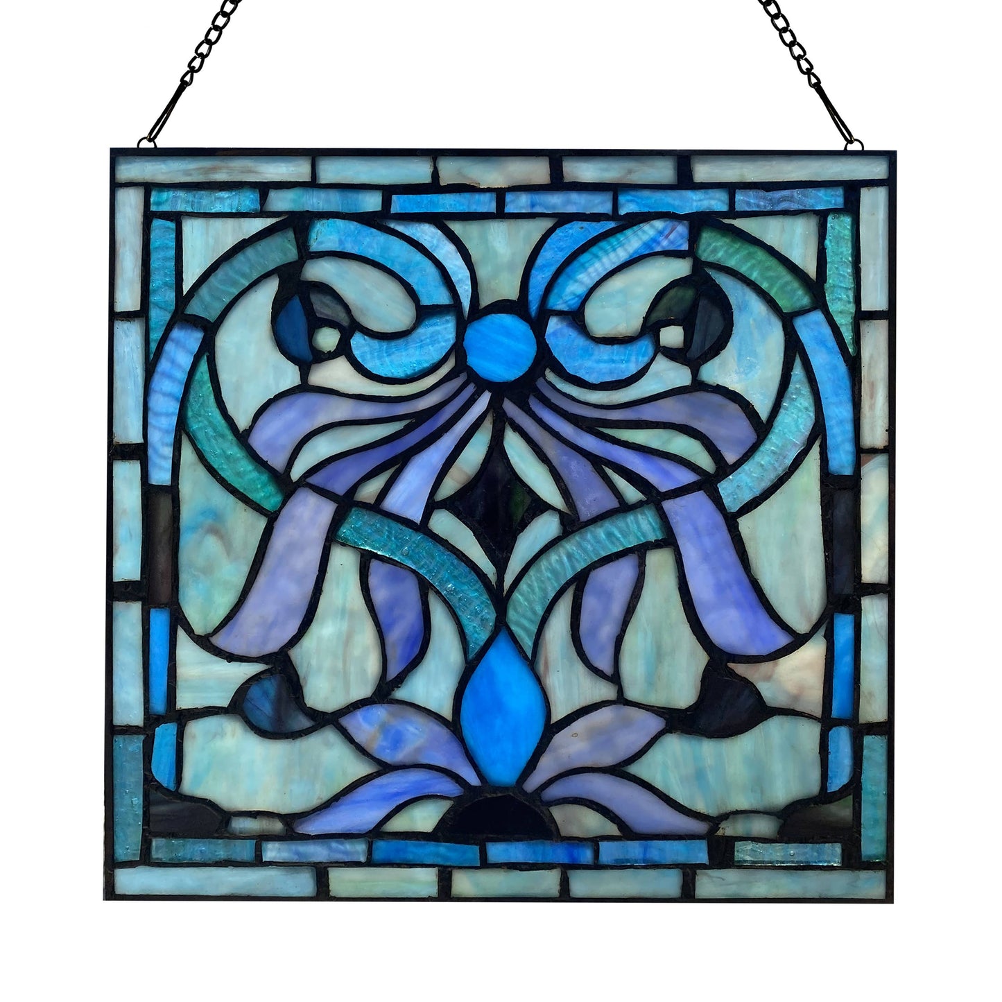 12"H Ilsa Blue, Purple & Green Stained Glass Window Panel