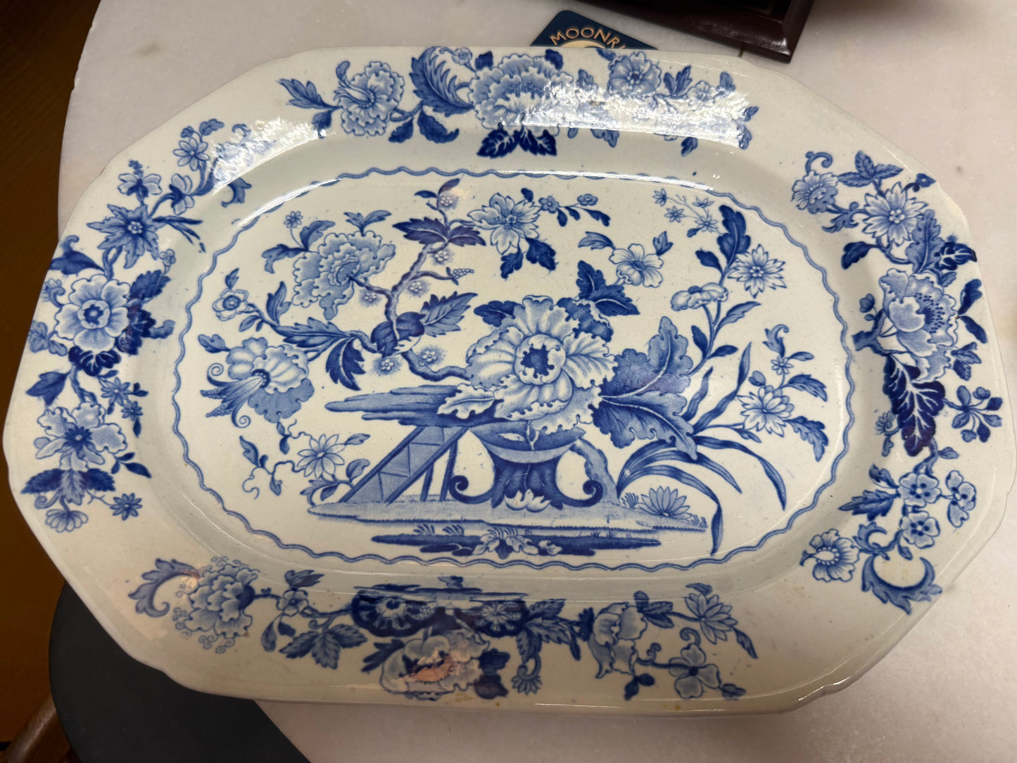 Antique Dresden Opaque China Blue & White Platter