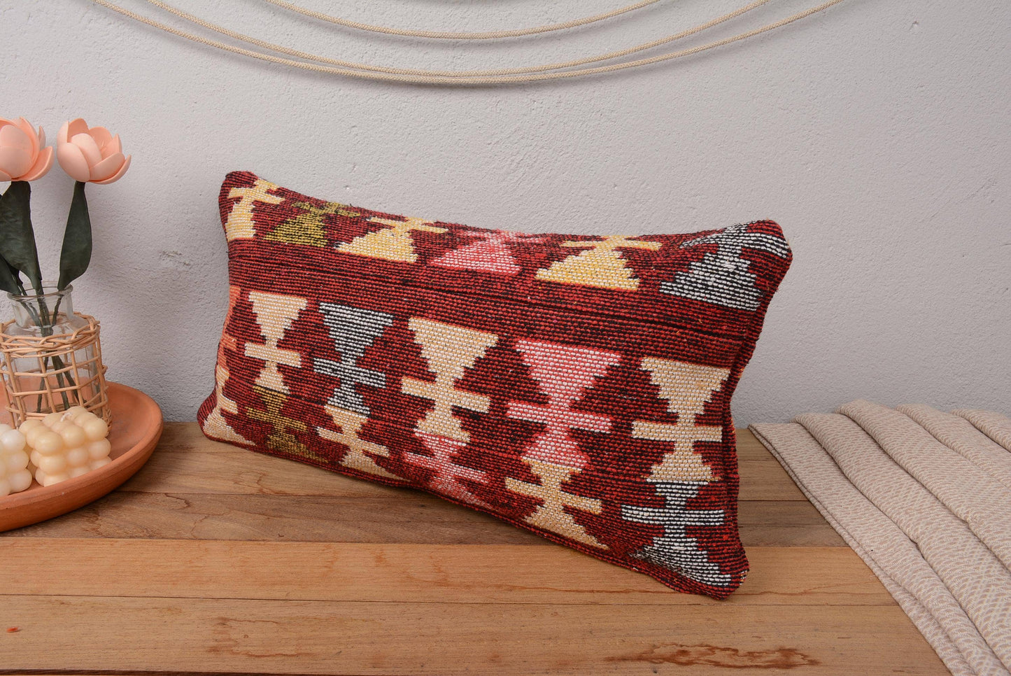 Handmade Kilim Cushion Sham for Sofa 12x24 Beige