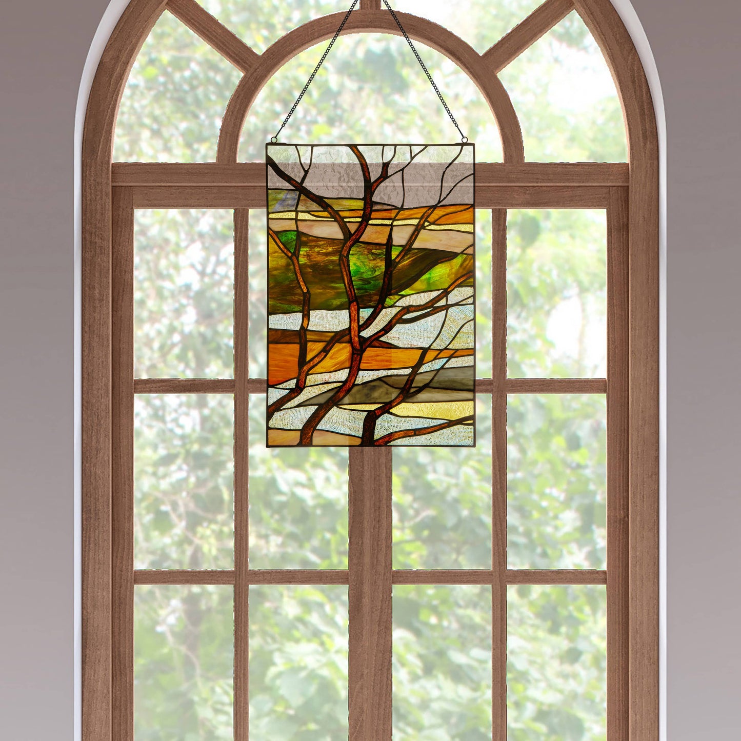 20"H Fall Treescape Stained Glass Window Panel
