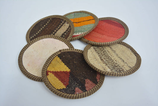 Kilim Coaster Set - Tea, Glass, Vintage, Striped Styles