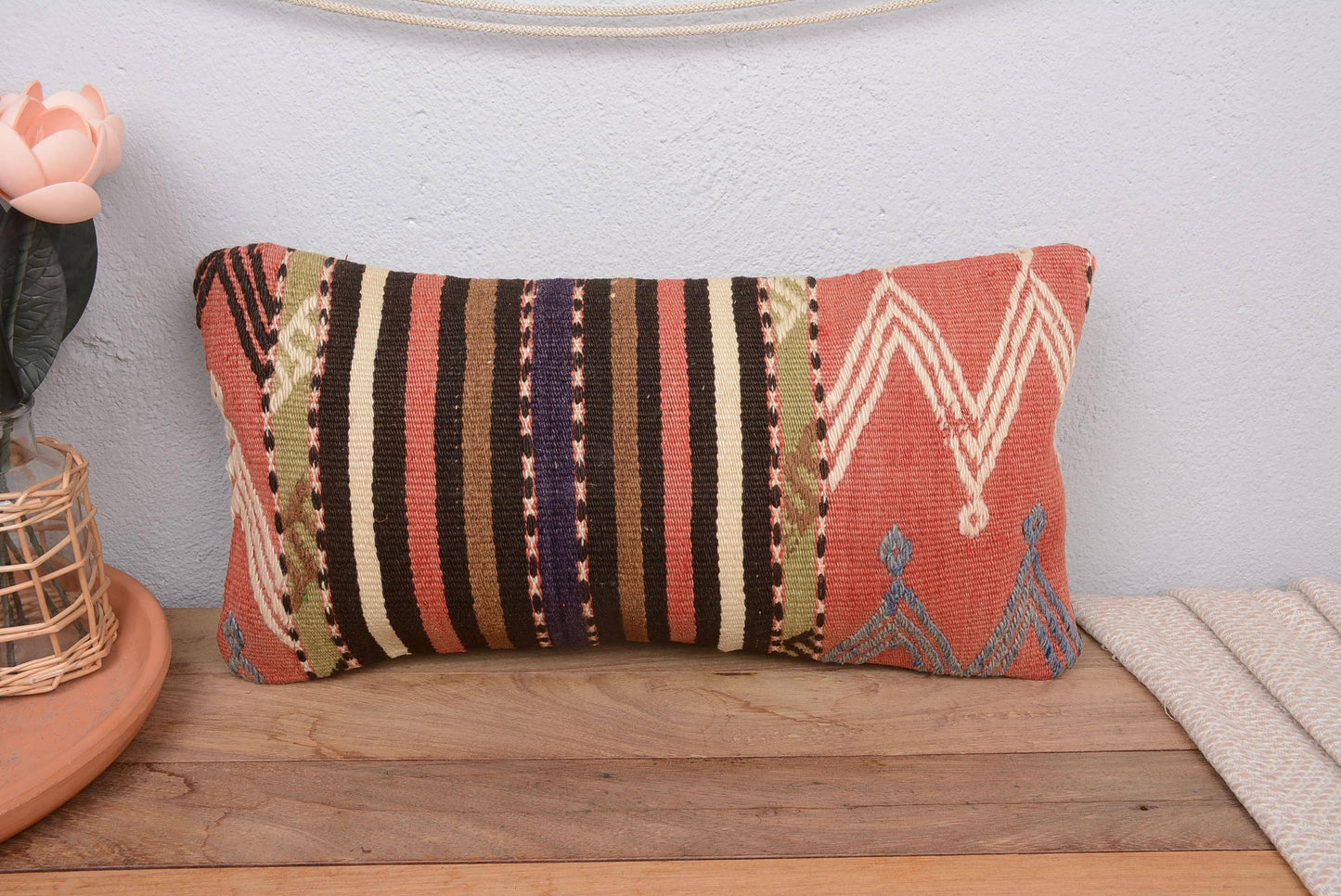 Boho Turkish Lumbar Pillow for Sofa 10x20 Antique