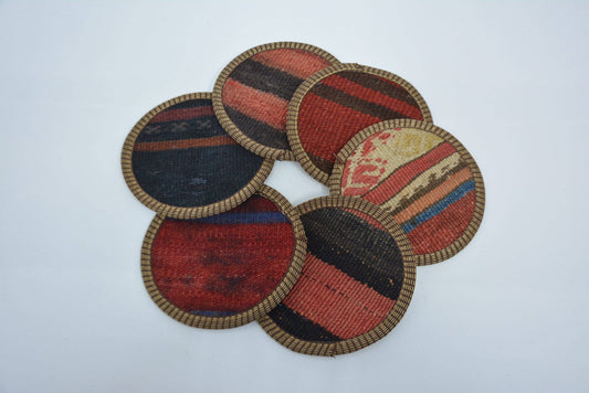 Rug Coaster Tea Pad Set of Six Vintage Washable Striped