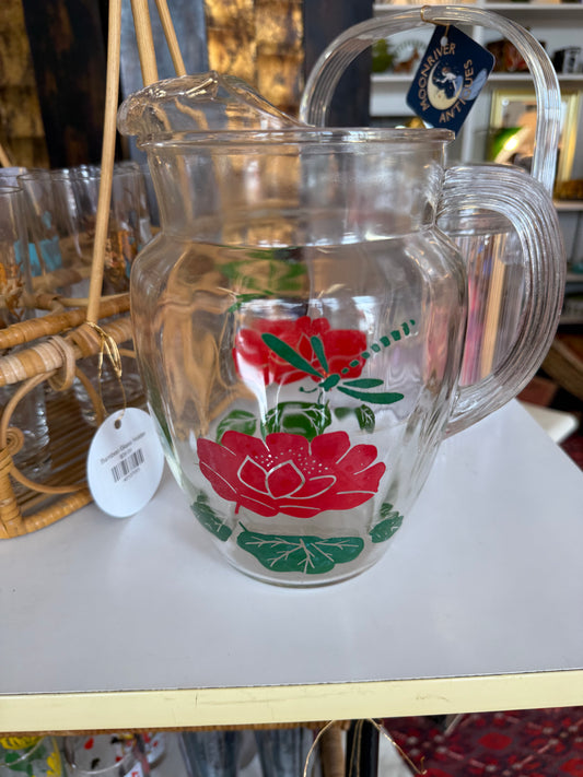 Vintage Red Flowers Pitcher