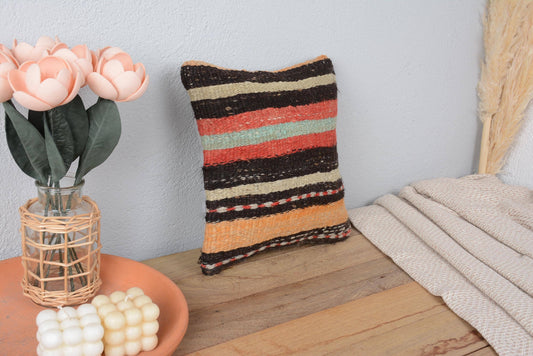Ethnic Striped Kilim Throw Pillow 12x12 Vintage