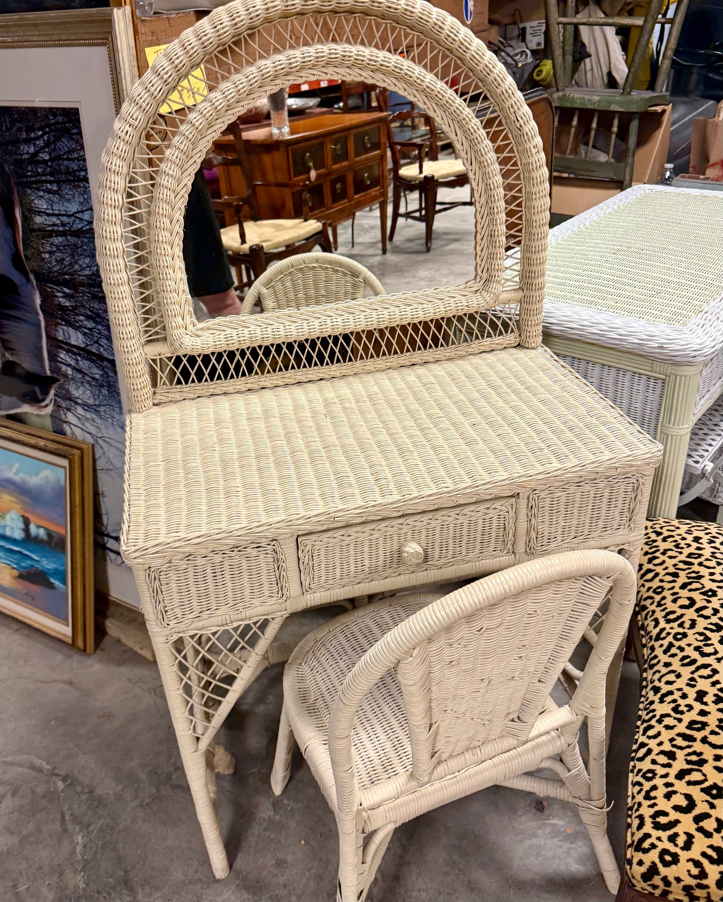 Vintage Wicker Vanity Set