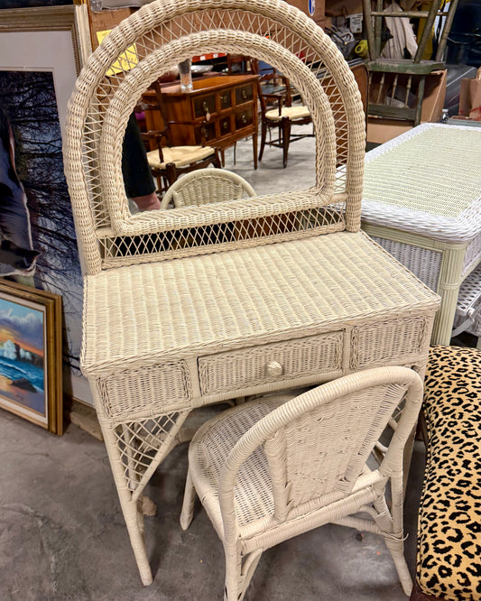 Vintage Wicker Vanity Set