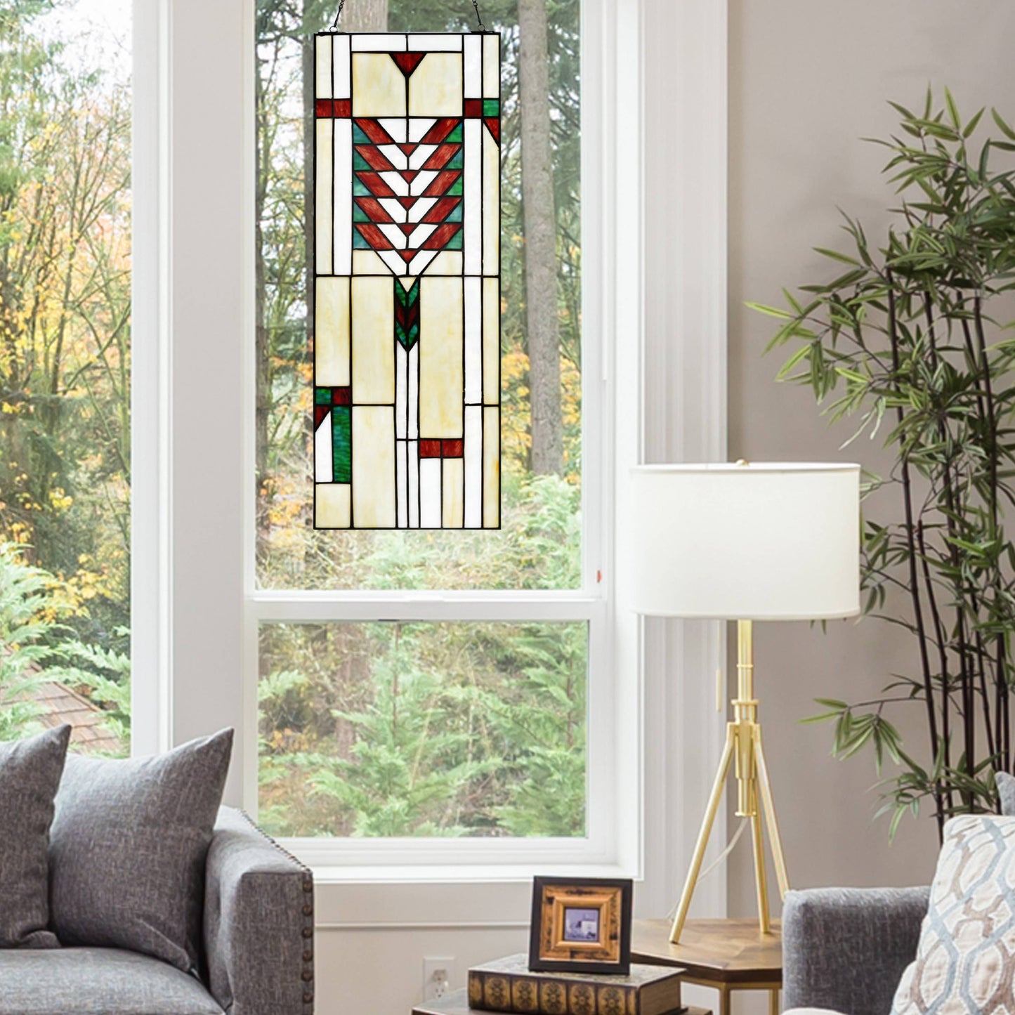 23.4"H Declan Ivory Stained Glass Window Panel