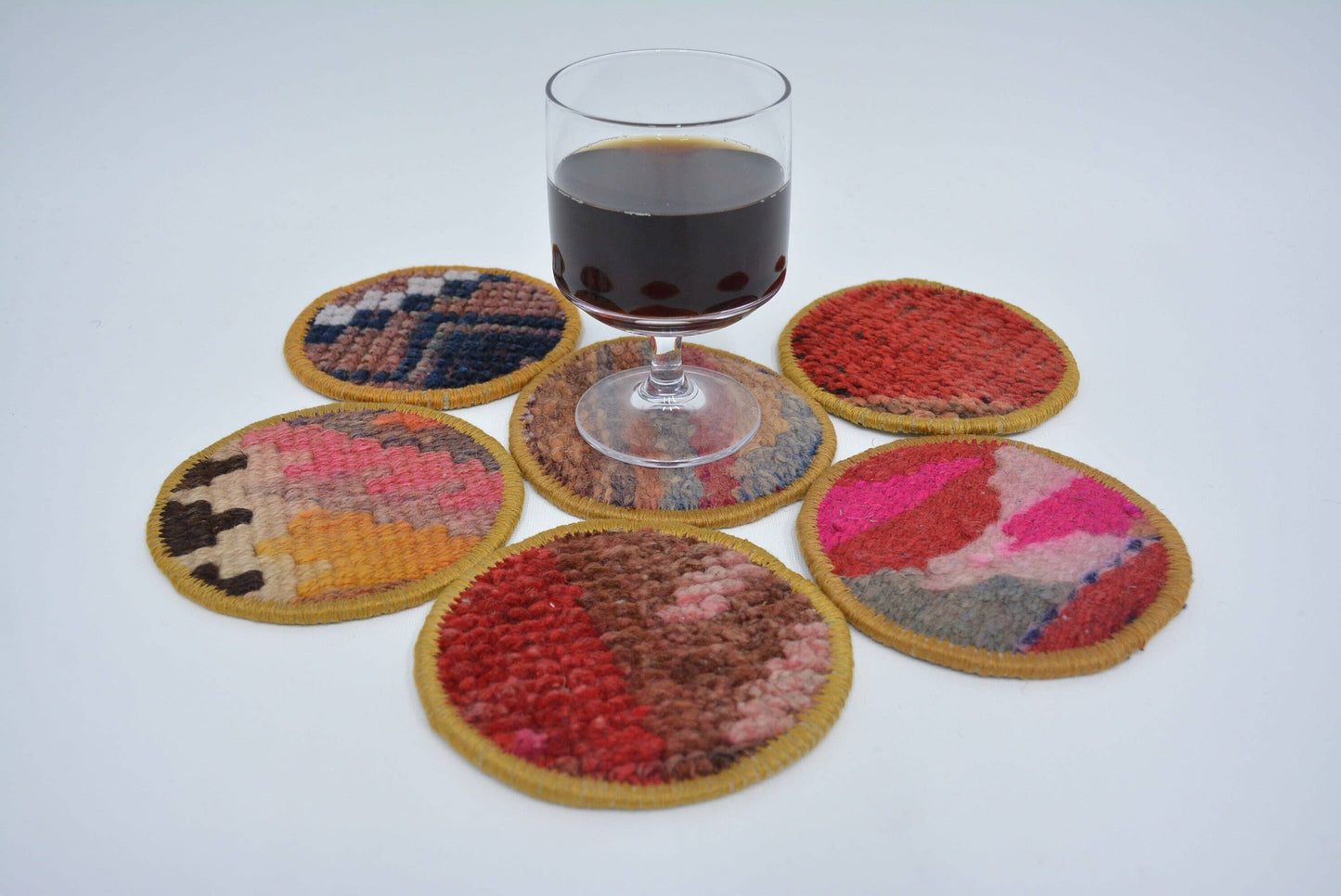 Kilim Oriental Rug Coaster Set, Non Slip, Vintage Style