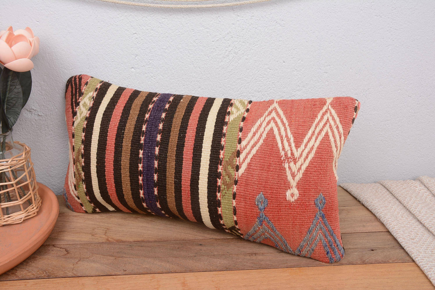 Boho Turkish Lumbar Pillow for Sofa 10x20 Antique