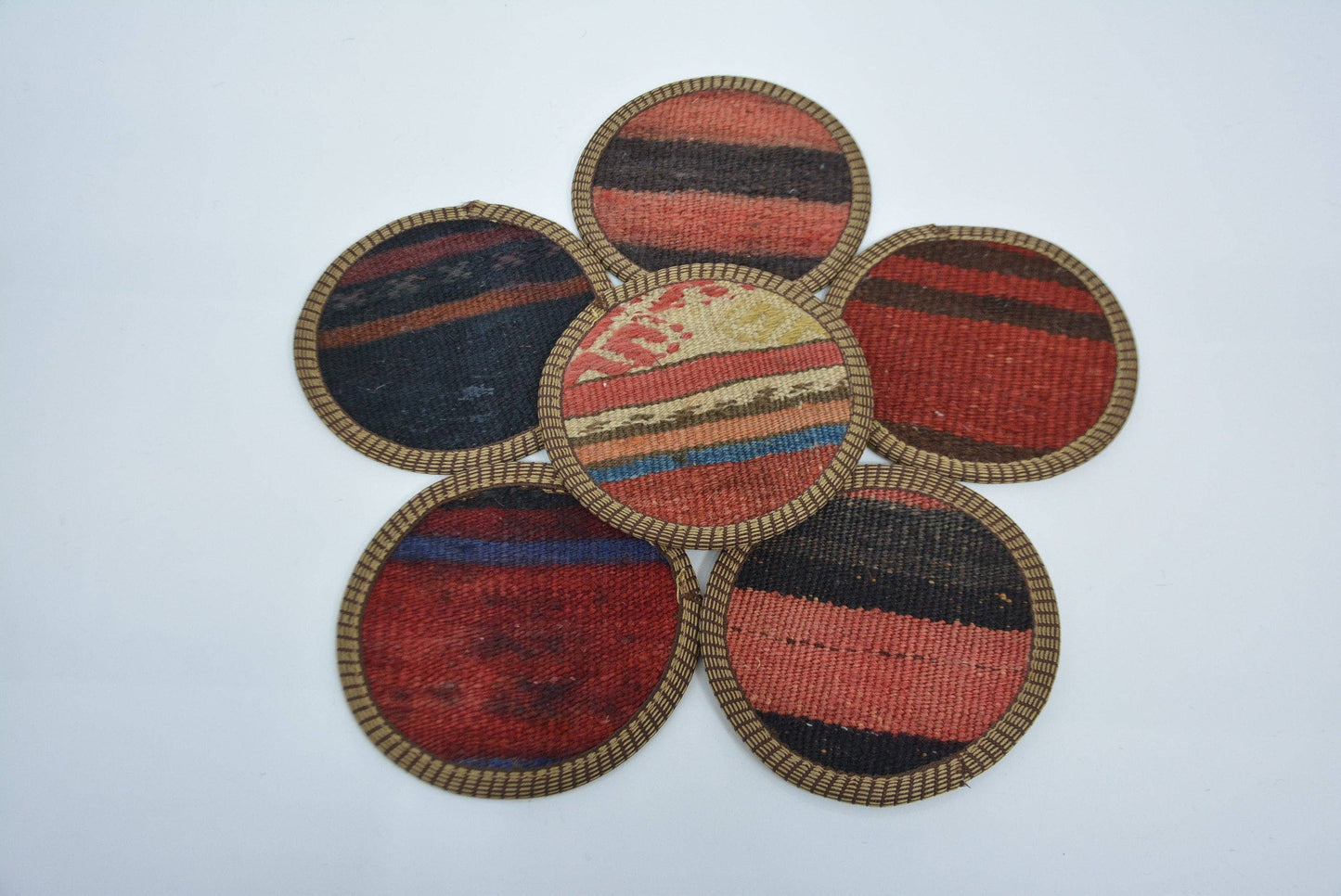 Rug Coaster Tea Pad Set of Six Vintage Washable Striped
