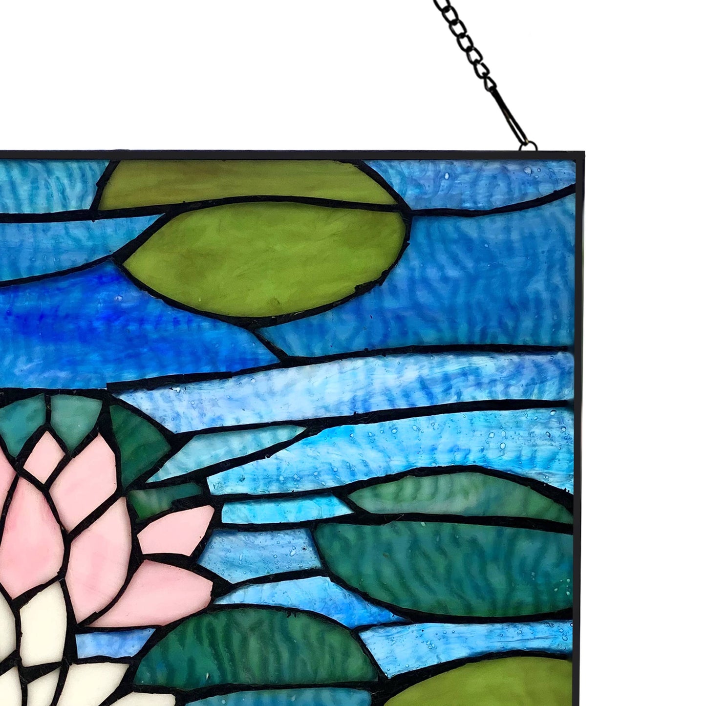 12"H Blue Lotus Pond Stained Glass Window Panel