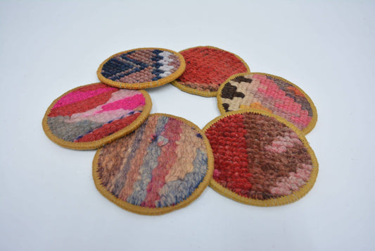 Kilim Oriental Rug Coaster Set, Non Slip, Vintage Style