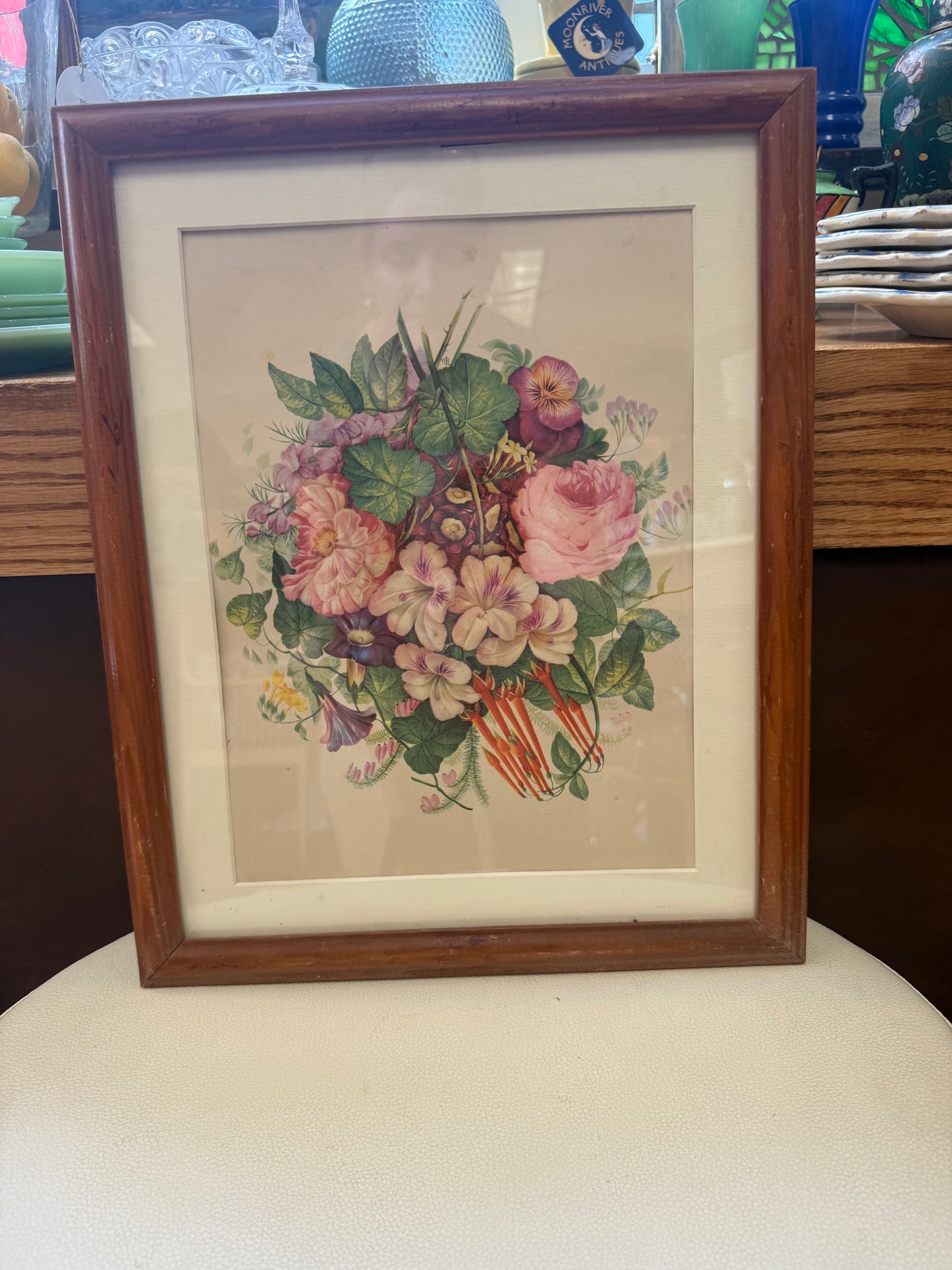 Vintage Wooden Framed Flowers Print
