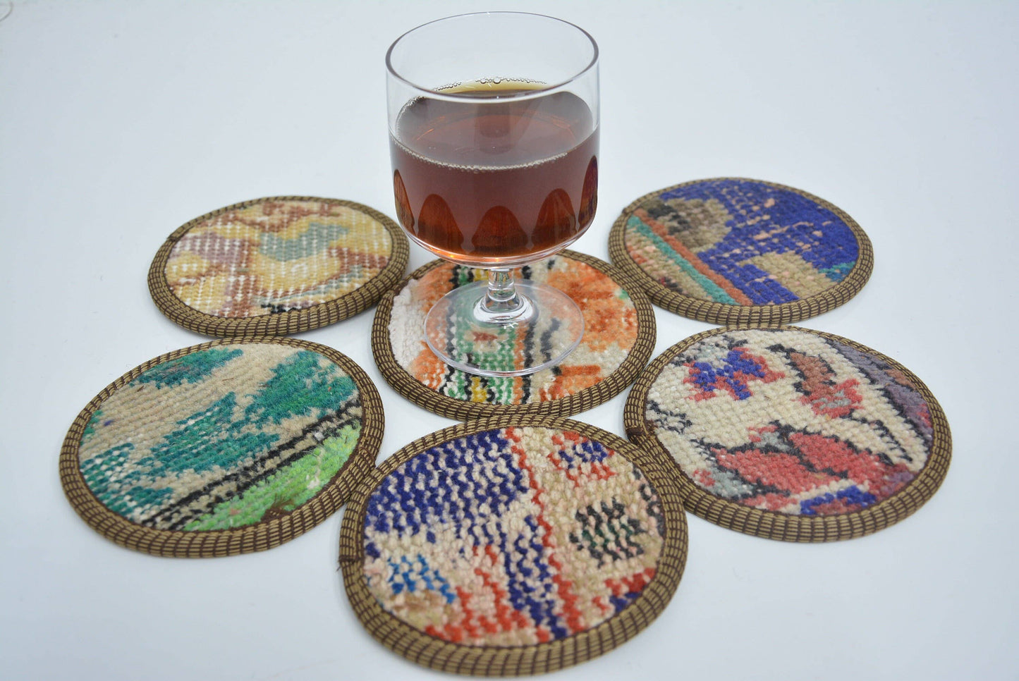Drink Coaster Glass Pad Round Non Slip Woven Traditional