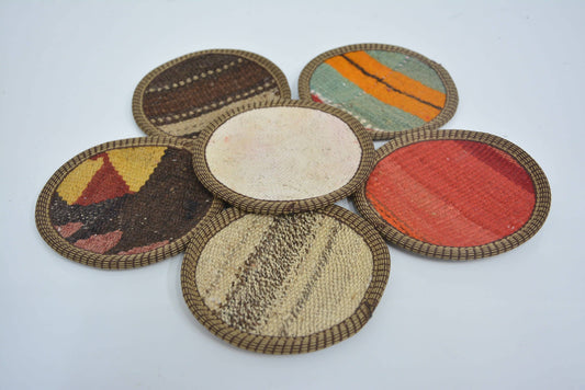 Kilim Coaster Set - Tea, Glass, Vintage, Striped Styles
