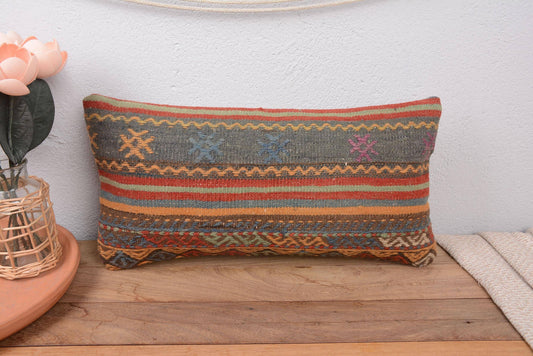 Kilim Boho Lumbar Pillow Cover 10x20 Home Decor