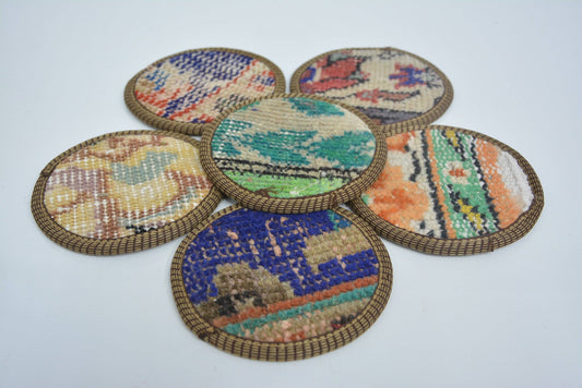 Drink Coaster Glass Pad Round Non Slip Woven Traditional