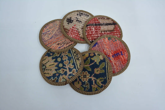 Kilim Rug Coaster Set of Six - Oriental Vintage Style