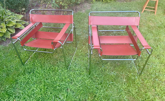 Marcel Breuer Wassily Style Red Leather Chair