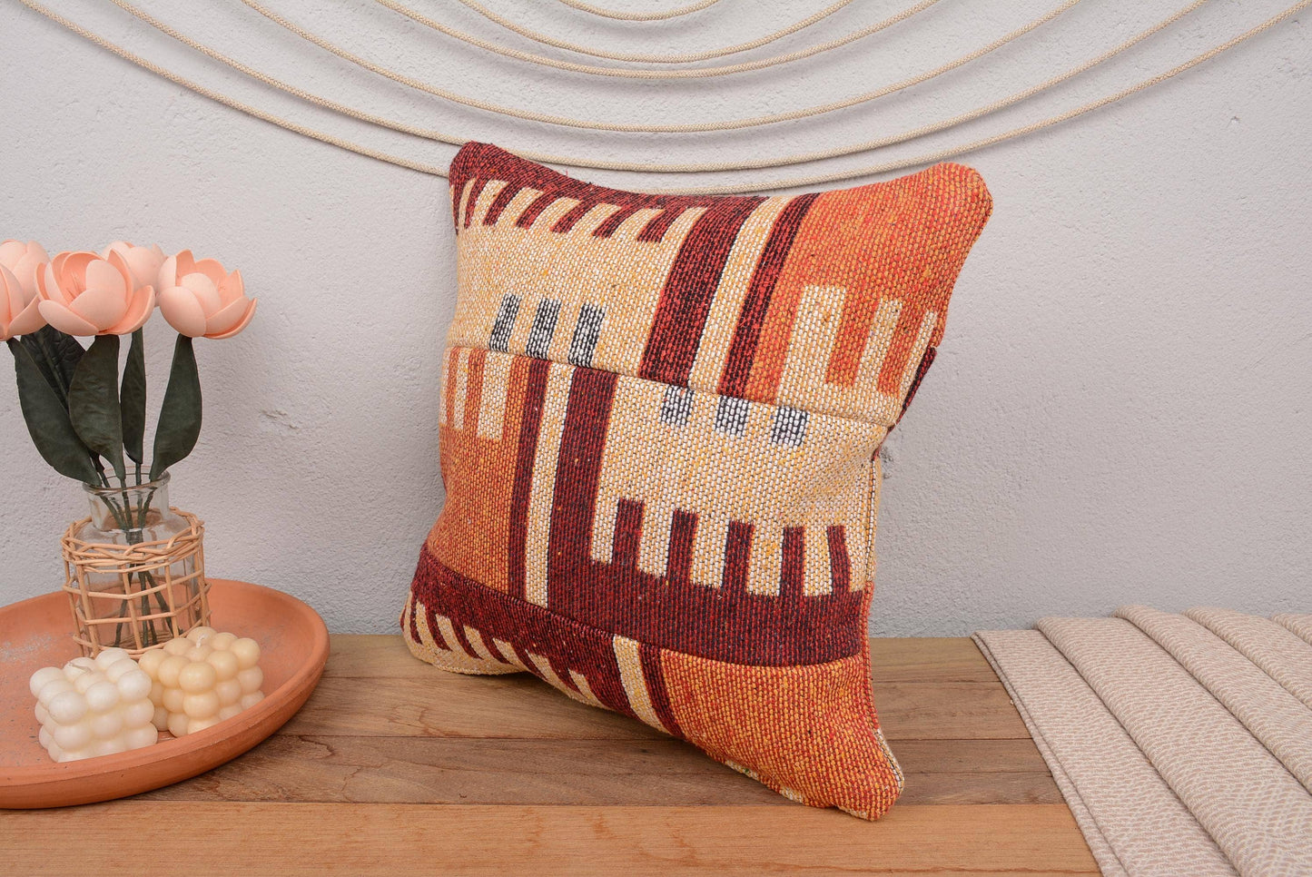 Antique Kilim Cushion Sham for Sofa 16x16 Patterned