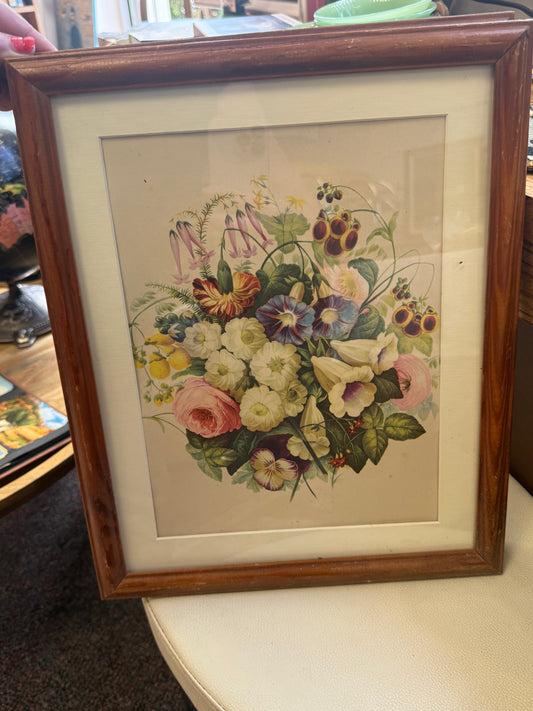 Vintage Wooden Framed Flowers Print