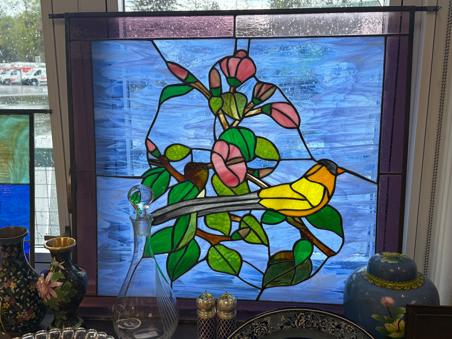 Stained Glass w/Bird 27X28