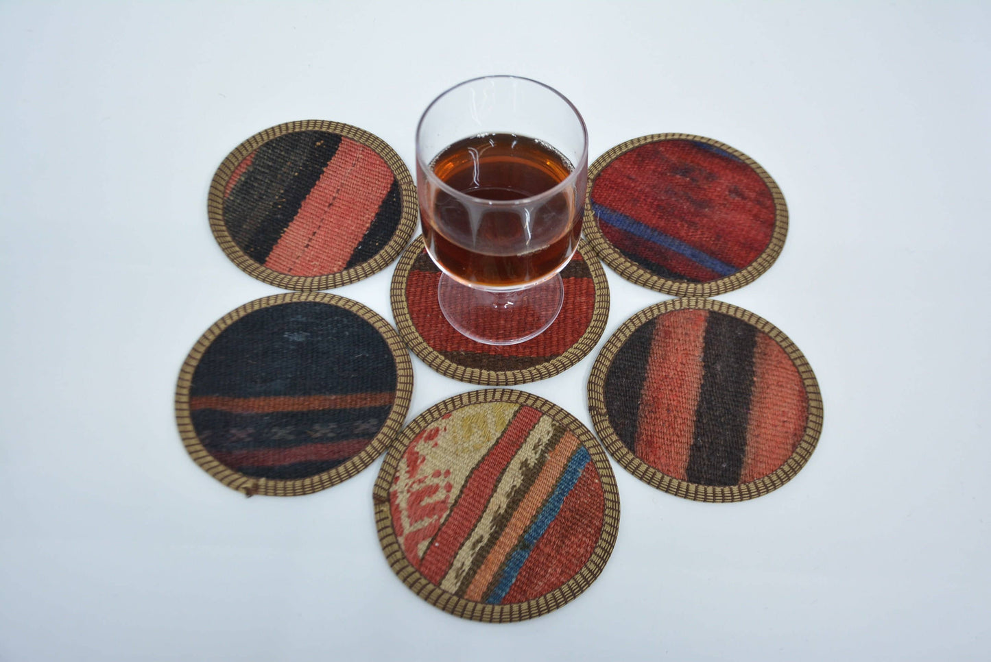 Rug Coaster Tea Pad Set of Six Vintage Washable Striped