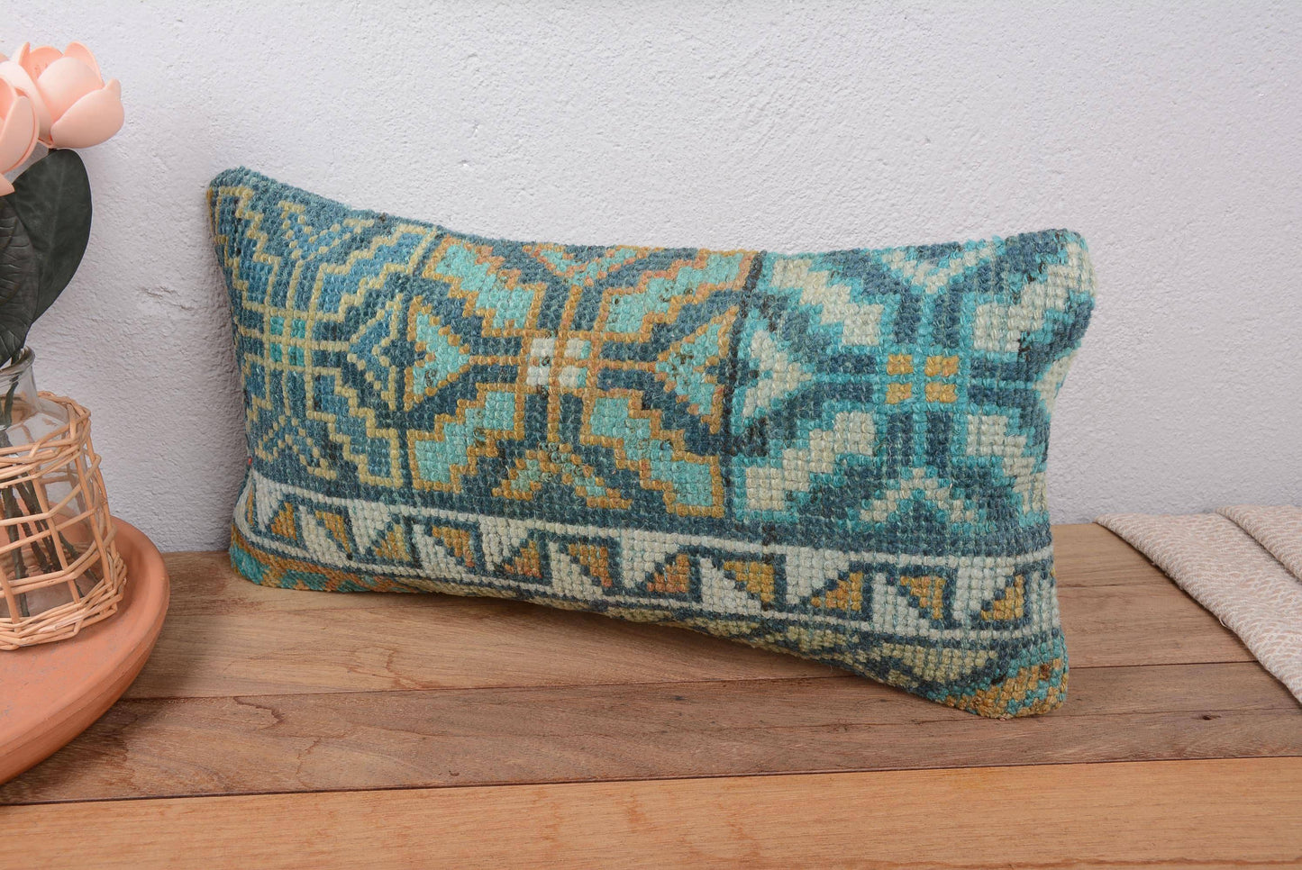 Ethnical Vintage Kilim Throw Pillow Handmade 10x20