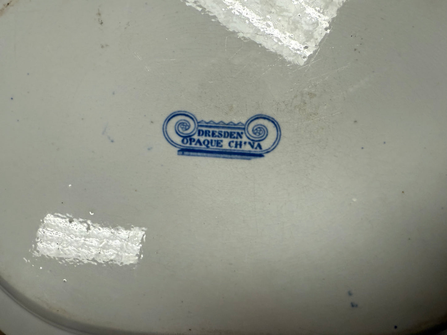Antique Dresden Opaque China Blue & White Platter