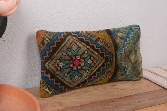 Turkish Kilim Lumbar Pillow Handwoven for Sofa