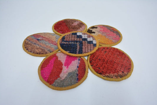 Kilim Oriental Rug Coaster Set, Non Slip, Vintage Style