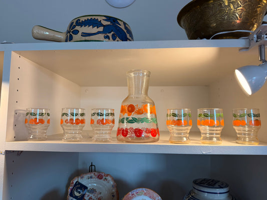 Vintage Juice Carafe & 6 glasses