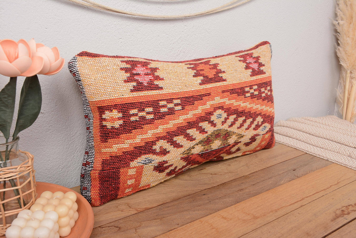 Vintage Kilim Cushion Sham for Sofa 12x24 Aztec Pattern