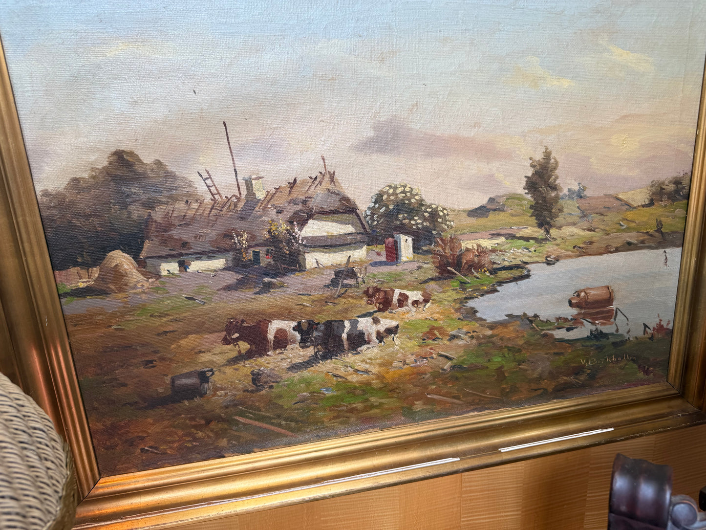 Large Landscape Oil Painting w/Cows