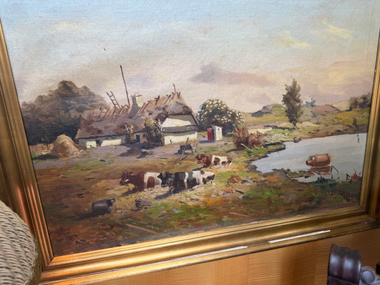 Large Landscape Oil Painting w/Cows