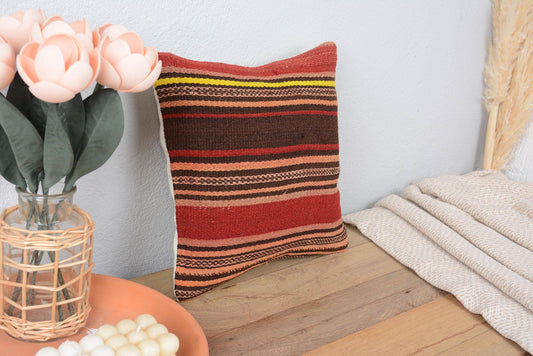 Handmade Turkish Kilim Pillow, Vintage Handwoven Striped