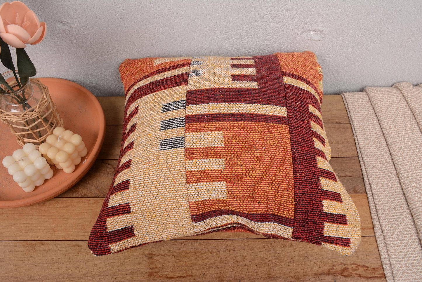 Antique Kilim Cushion Sham for Sofa 16x16 Patterned