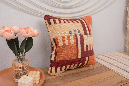 Antique Kilim Cushion Sham for Sofa 16x16 Patterned
