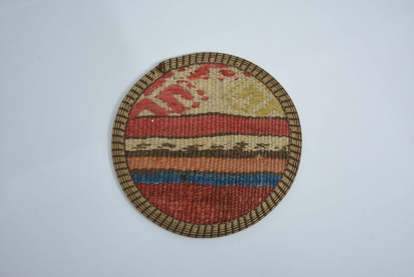 Rug Coaster Tea Pad Set of Six Vintage Washable Striped